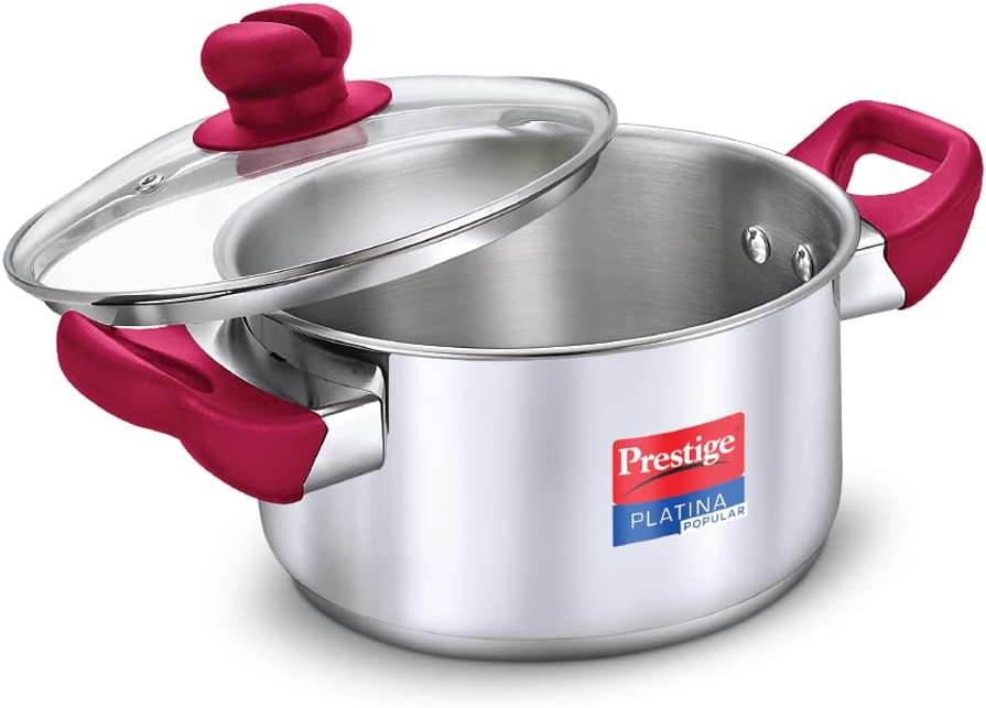 Prestige Platina Popular Stainless Steel Gas & Induction Casserole with Glass Lid, 260 mm, 7.25 L